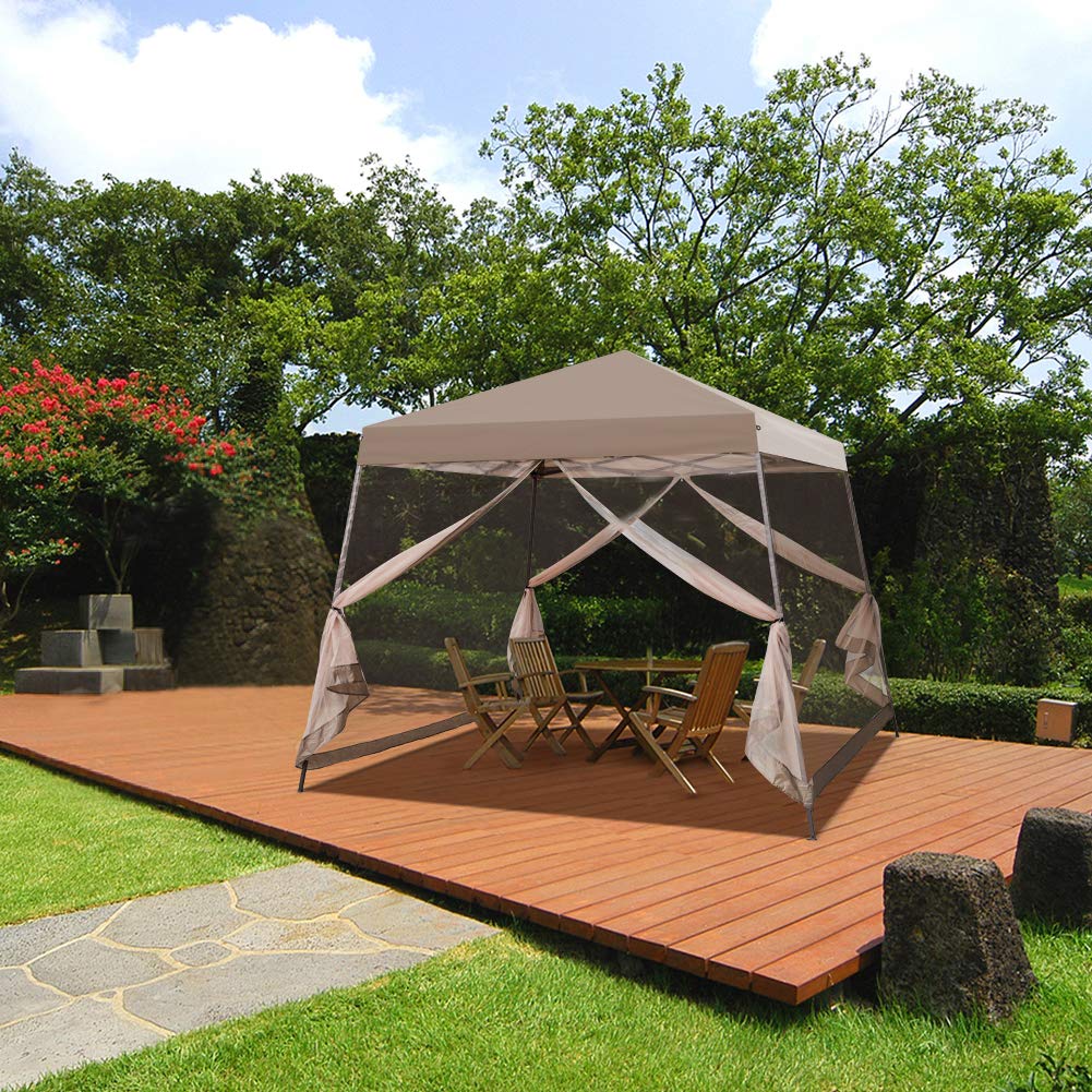 COOS BAY 10x10 Pop Up Canopy Tent with Screen Netting, Slant Leg Canopy with UPF 50+ UV Protection, 64 Sq Ft Shade, One Person Setup with Carry Bag, Beige - Image 6