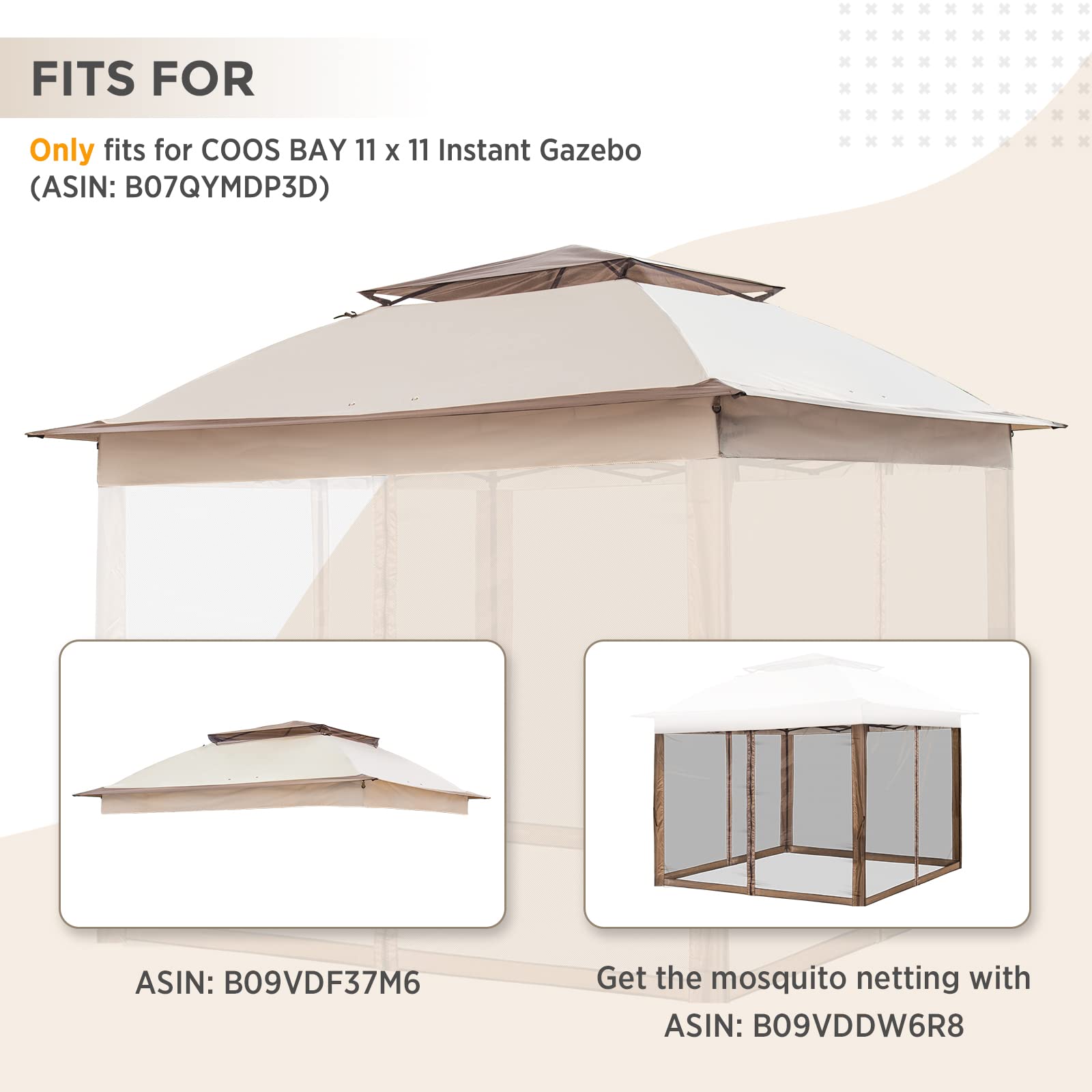 COOS BAY 11x11 Replacement Gazebo Top with Air Vent Sunshade Polyester Top Cover Only, Beige - Image 5