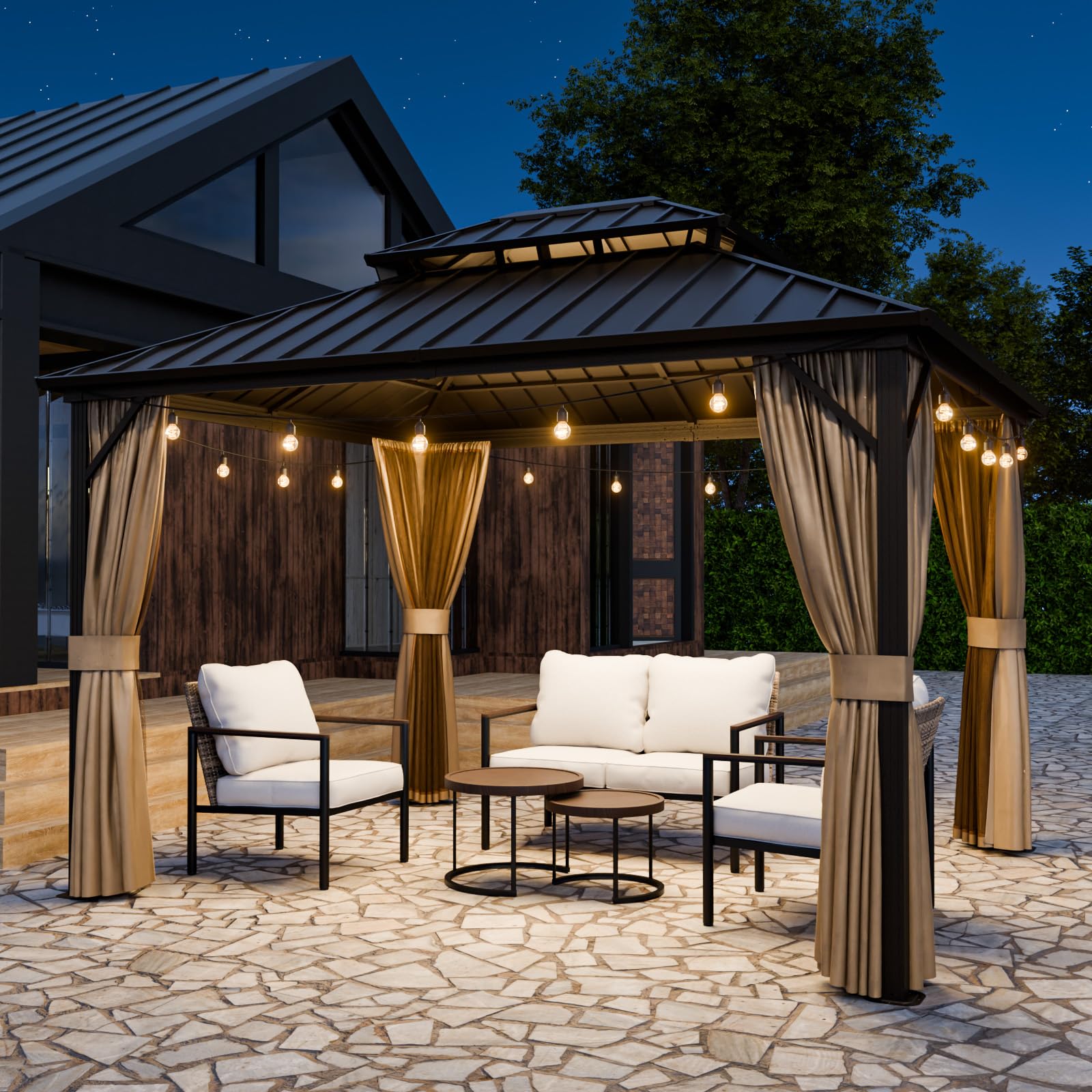 COOS BAY 12x10 Hardtop Gazebo with Aluminum Frame, Galvanized Steel Roof with UV Protection for Patio, Backyard, Garden, Outdoor Events, Dark Brown/Tan - Image 6