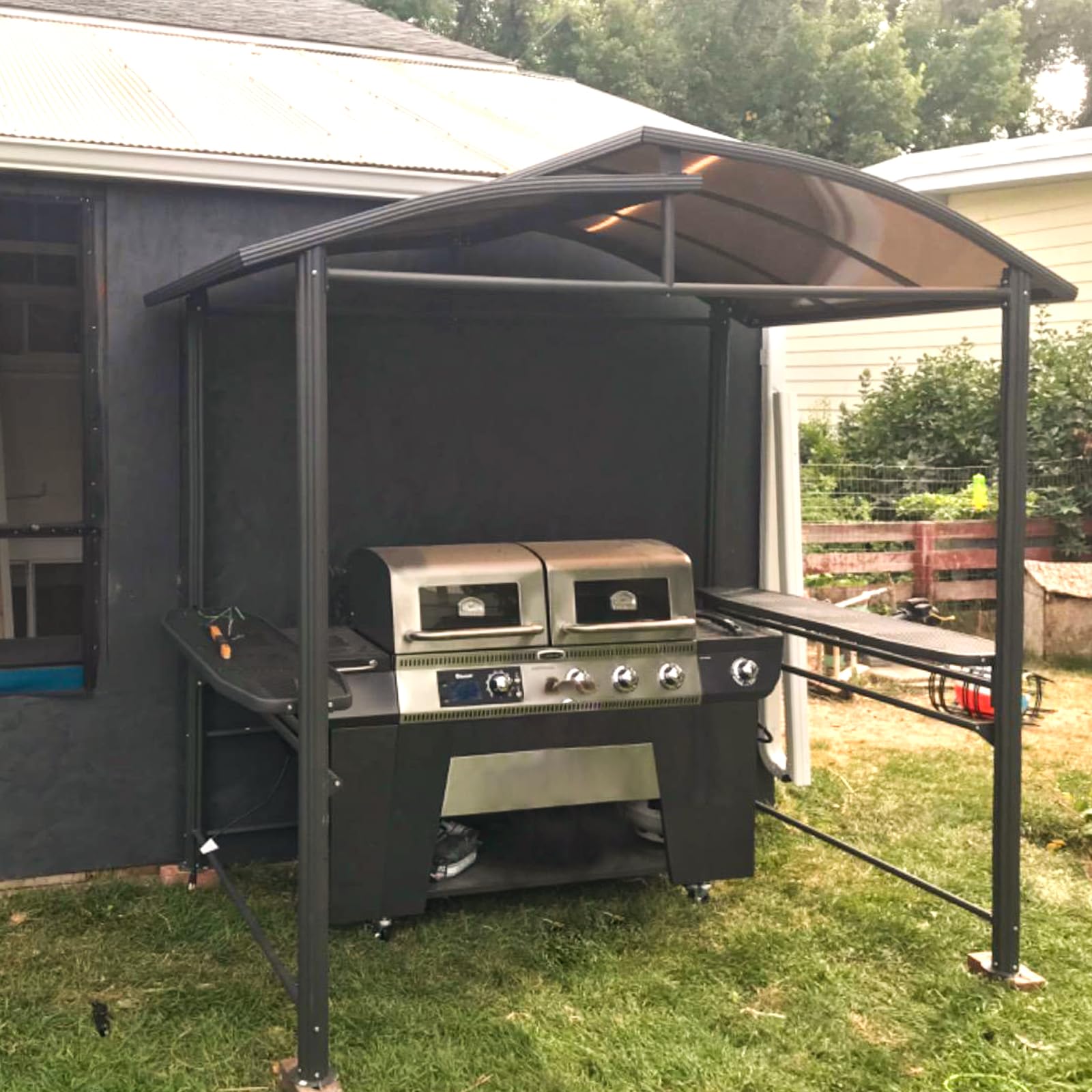 COOS BAY 8x5 Hardtop Grill Gazebo, Outdoor BBQ Canopy, Steel Frame Double-Tier Polycarbonate Roof with Side Shelves, Weather Resistant - Image 5