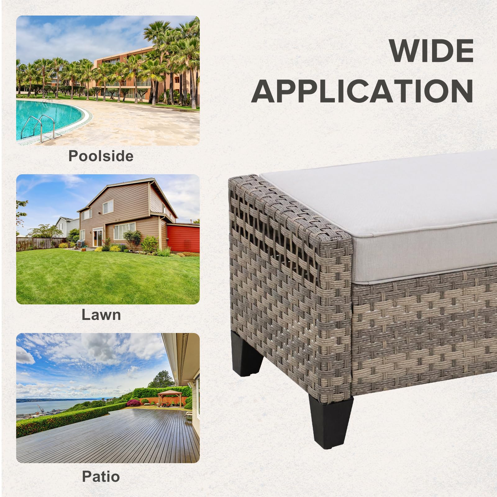 COOS BAY Modern 2 Piece Wicker Outdoor Ottomans, Patio Ottoman Foot Rest Set for Couch with Removable Cushions, 29.1" W x 18.1" D x 17.3" H, Brown/Gray - Image 8