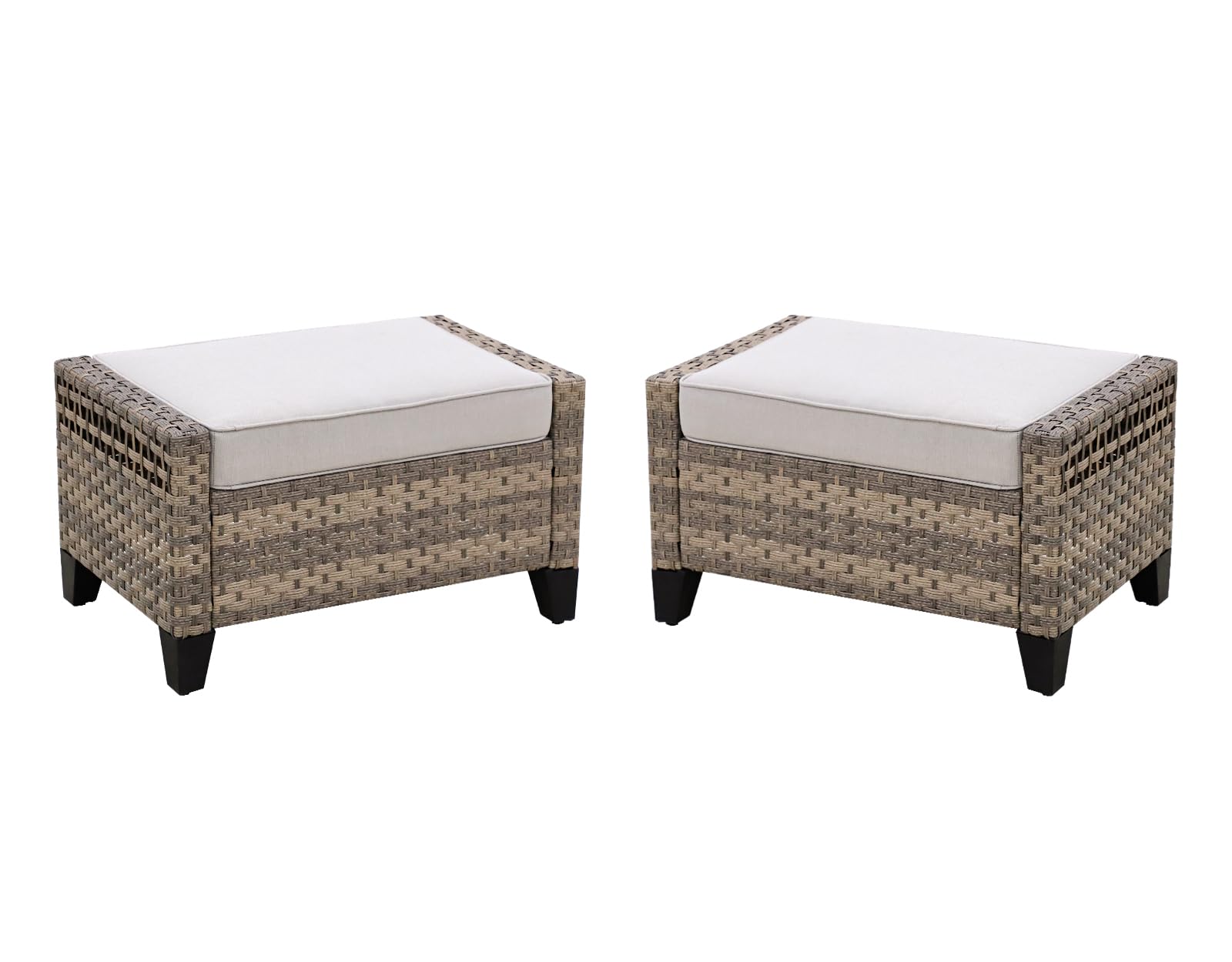 COOS BAY Modern 2 Piece Wicker Outdoor Ottomans, Patio Ottoman Foot Rest Set for Couch with Removable Cushions, 29.1" W x 18.1" D x 17.3" H, Brown/Gray - Image 9