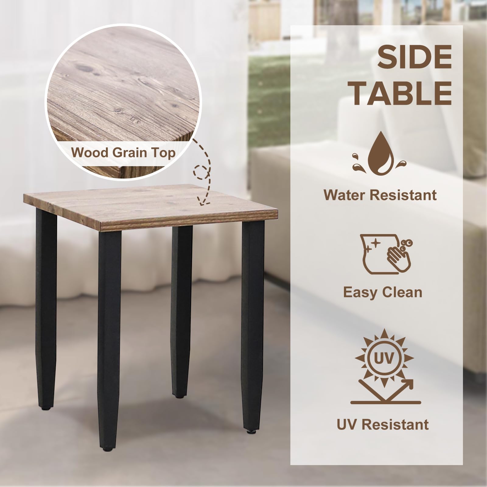 COOS BAY Modern Outdoor Bistro Set, 3 Piece Patio Wicker Table and Chairs Set with Patio Chairs & Side Table, 250 lbs Capacity per Chair, 3 Pieces, Brown/Gray - Image 4