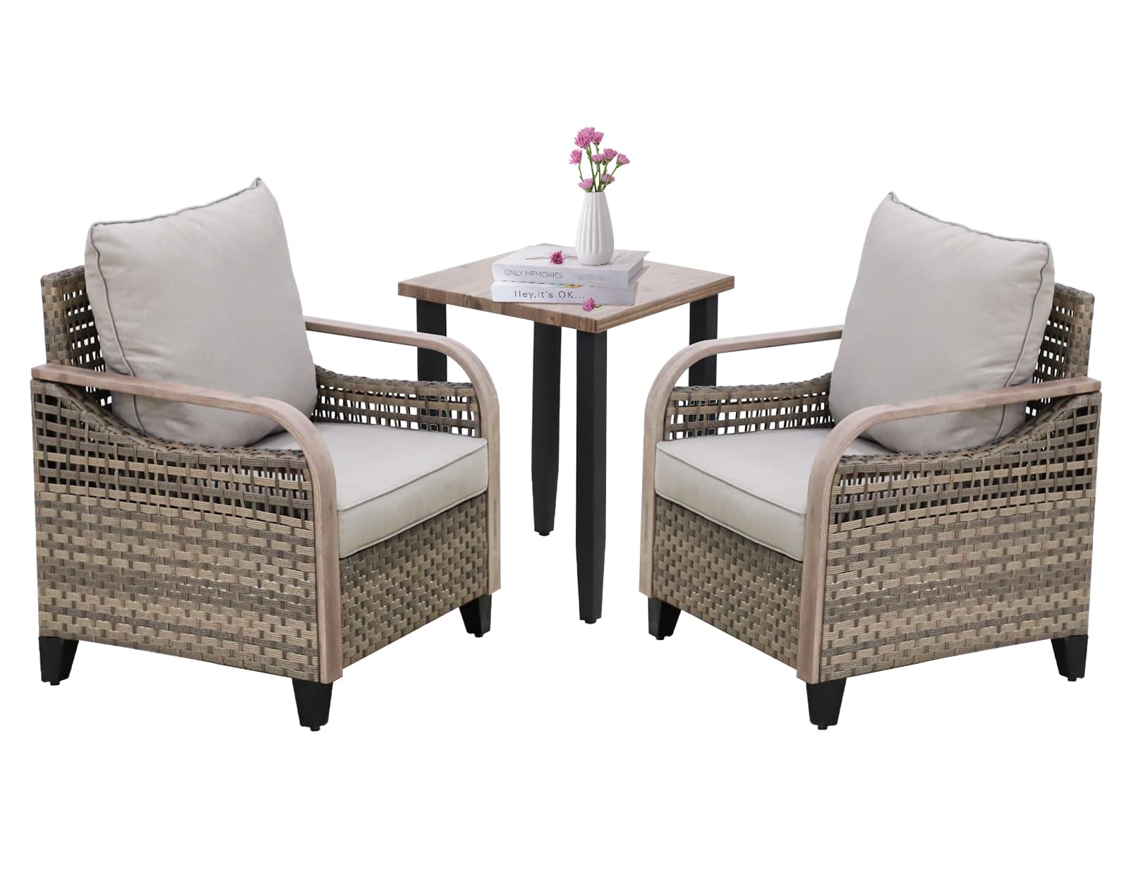 COOS BAY Modern Outdoor Bistro Set, 3 Piece Patio Wicker Table and Chairs Set with Patio Chairs & Side Table, 250 lbs Capacity per Chair, 3 Pieces, Brown/Gray - Image 9