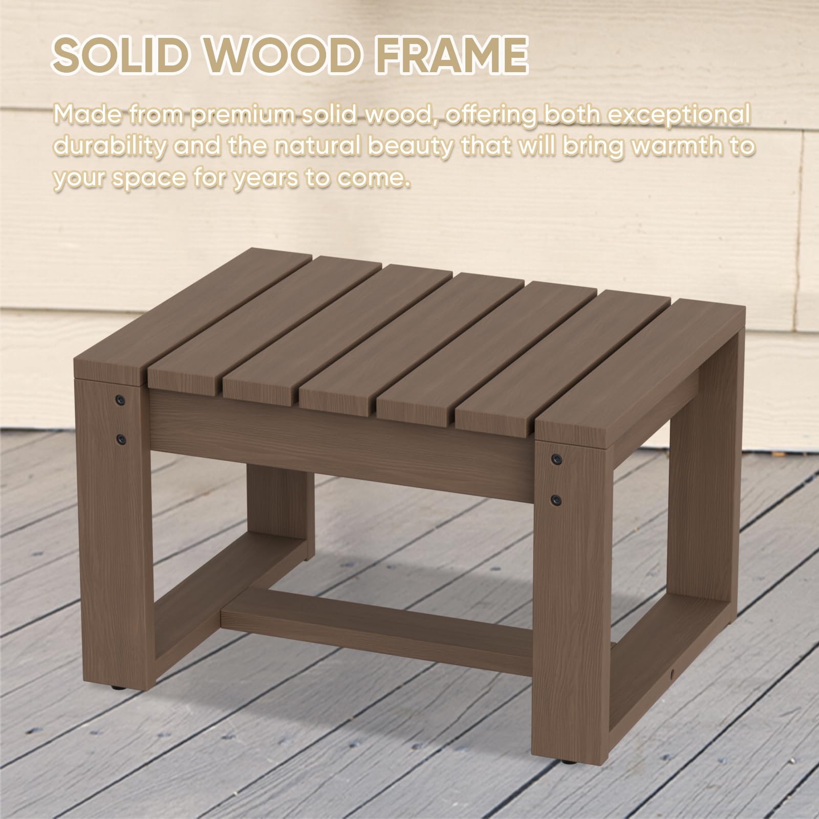 COOS BAY Natural Cedar Outdoor Patio Ottomans with Removable Cushions, Set of 2, Real Wood Footrests for Deck, Porch, Balcony, and Backyard, Brownish/Beige - Image 3
