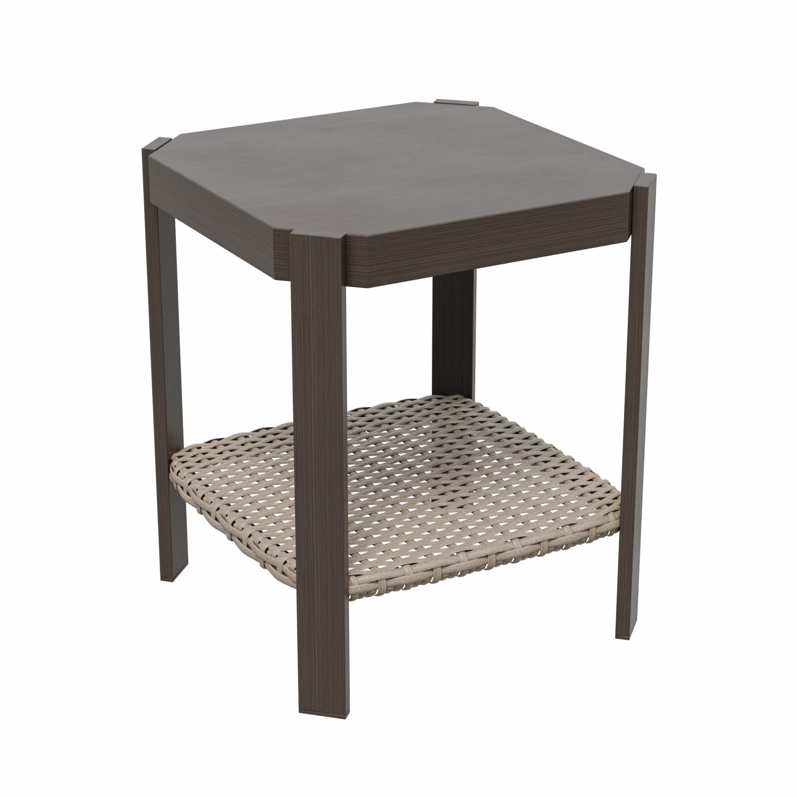 COOS BAY Rustic Hideaway Outdoor Patio Side Table, Wicker Patio Coffee Table with 2-Tier Storage, Wood Grain Top, Beige/Brown - Image 8
