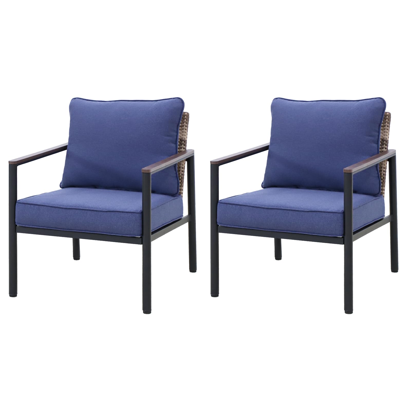 COOS BAY Sand Dune Modern Rattan Accent Chair, Outdoor Patio Dining Armchair, Single Sofa Chair, 2 Pieces, Brown/Blue - Image 9